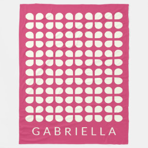 Mid Century Modern Shapes Raspberry Personalized Fleece Blanket