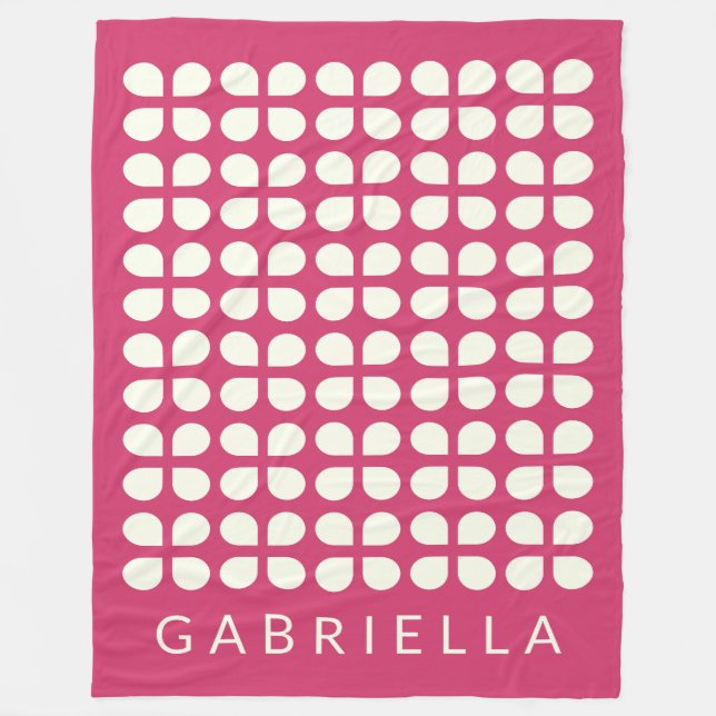Mid Century Modern Shapes Raspberry Personalized Fleece Blanket (Front)