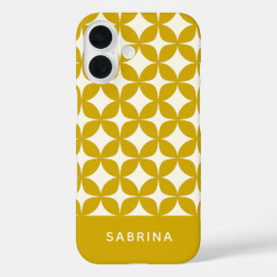 Mid Century Modern Shapes Yellow Personalized iPhone 16 Case