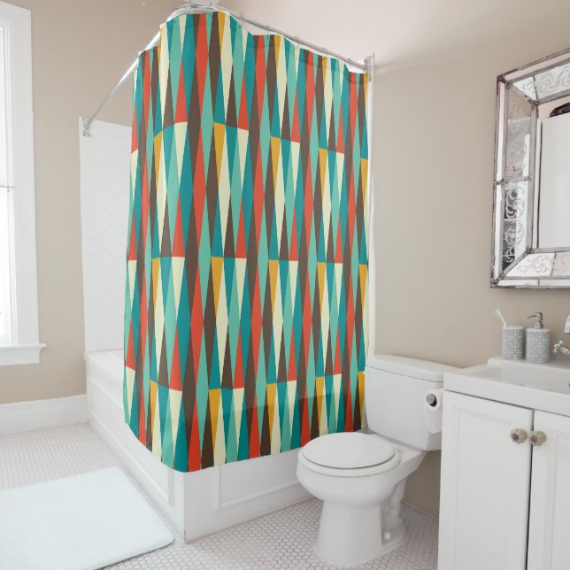 Mid-Century Modern Shower Curtain, Diamond Pattern (In Situ)