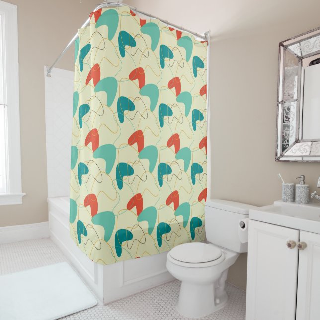 Mid-Century Modern Shower Curtain, Retro Pattern (In Situ)