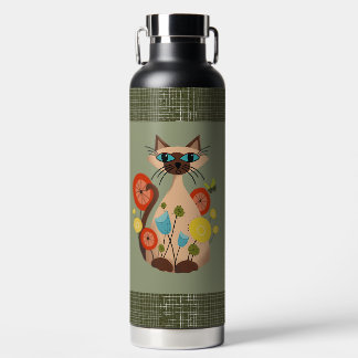 Mid-Century Modern Siamese Cat  Water Bottle