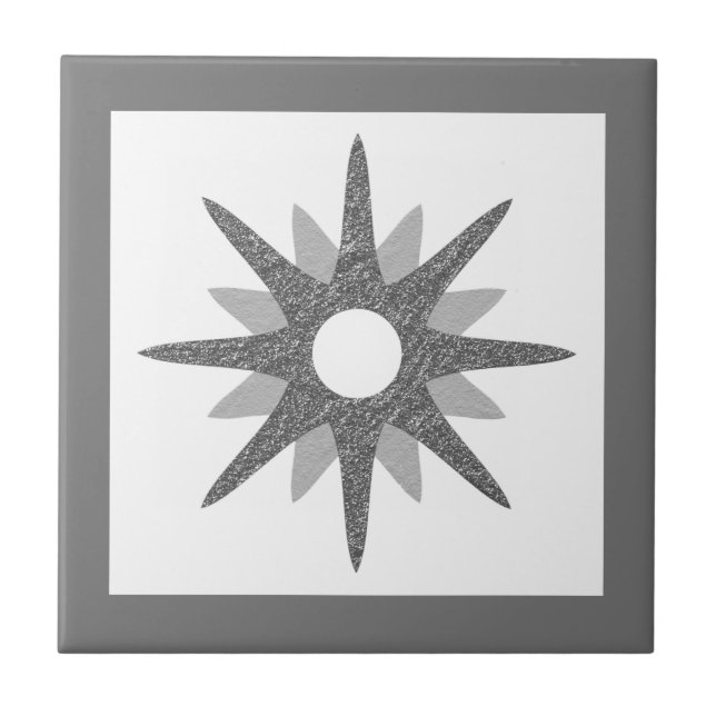 Mid-Century Modern Silver Starburst Ceramic Tile (Front)