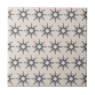 Mid-Century Modern Silver Starburst Pattern Cerami Tile