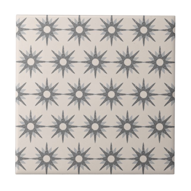 Mid-Century Modern Silver Starburst Pattern Cerami Tile (Front)