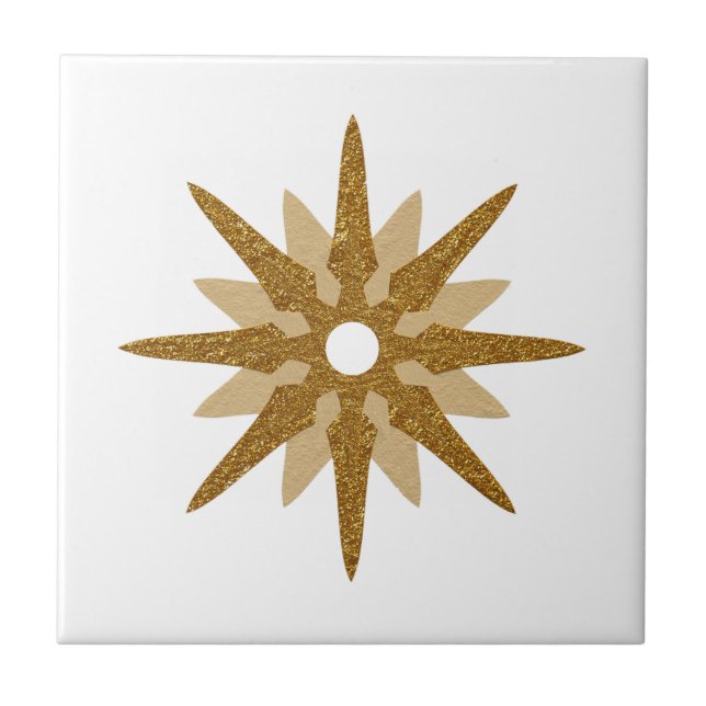 Mid-Century Modern Single Gold Star Design Ceramic Tile (Front)