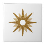 Mid-Century Modern Single Gold Starburst Tile<br><div class="desc">Mid-century modern inspired design featuring a single vintage retro gold starburst on a white background. Simple, clean modern design. Create your own custom tile by uploading a new image, or use the "message" button to contact the designer for help. To create your own design: 1. Select personalize this template. 2....</div>