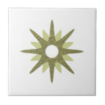 Mid-Century Modern Single Green Starburst Tile<br><div class="desc">Mid-century modern inspired design featuring a single vintage retro green starburst on a white background. Simple, clean modern design. Create your own custom tile by uploading a new image, or use the "message" button to contact the designer for help. To create your own design: 1. Select personalize this template. 2....</div>