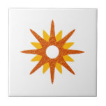 Mid-Century Modern Single Orange Starburst Tile<br><div class="desc">Mid-century modern inspired design featuring a single vintage retro orange starburst on a white background. Simple, clean modern design. Create your own custom tile by uploading a new image, or use the "message" button to contact the designer for help. To create your own design: 1. Select personalize this template. 2....</div>