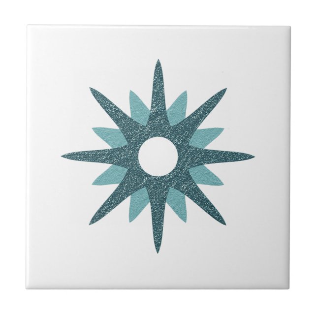 Mid-Century Modern Single Turquoise Starburst Tile (Front)