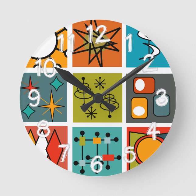 Mid-Century Modern Smorgasbord Round Clock (Front)