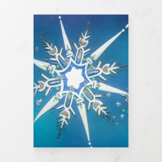 Mid-Century Modern Snowflake Wishes Tri-Fold Holiday Card (Cover)