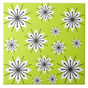 Mid Century Modern Snowflakes Chartreuse Tile