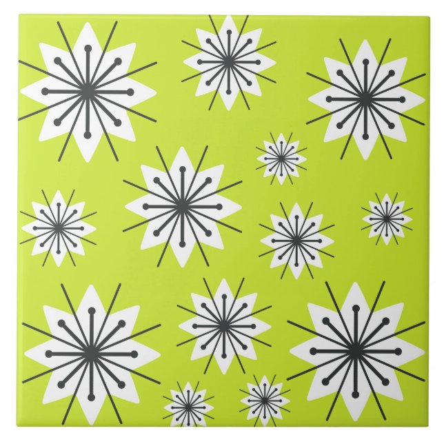 Mid Century Modern Snowflakes Chartreuse Tile (Front)