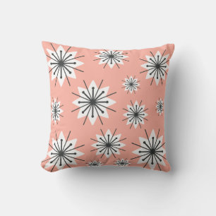 Mid Century Modern Snowflakes Peach Throw Pillow