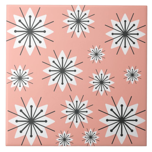 Mid Century Modern Snowflakes Peach Tile (Front)