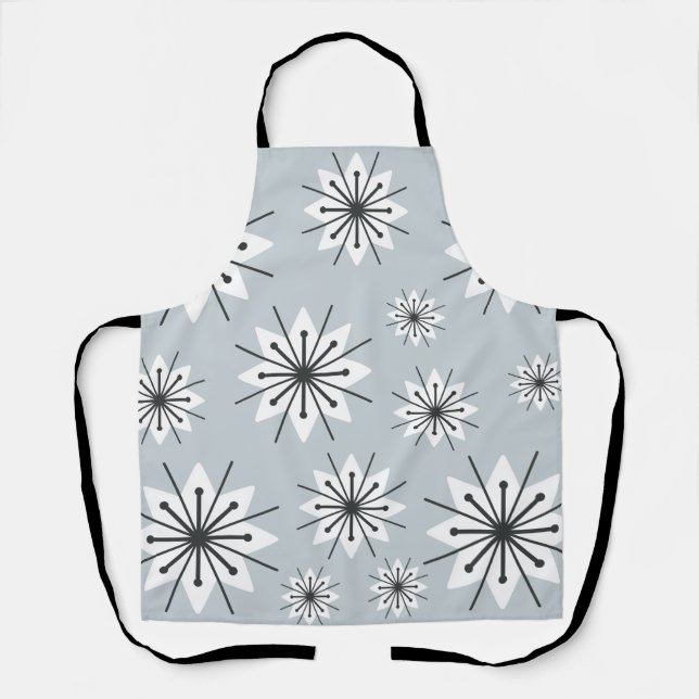 Mid Century Modern Snowflakes Silver Apron (Front)
