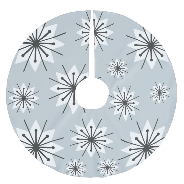 Mid Century Modern Snowflakes Silver Brushed Polyester Tree Skirt (Front)
