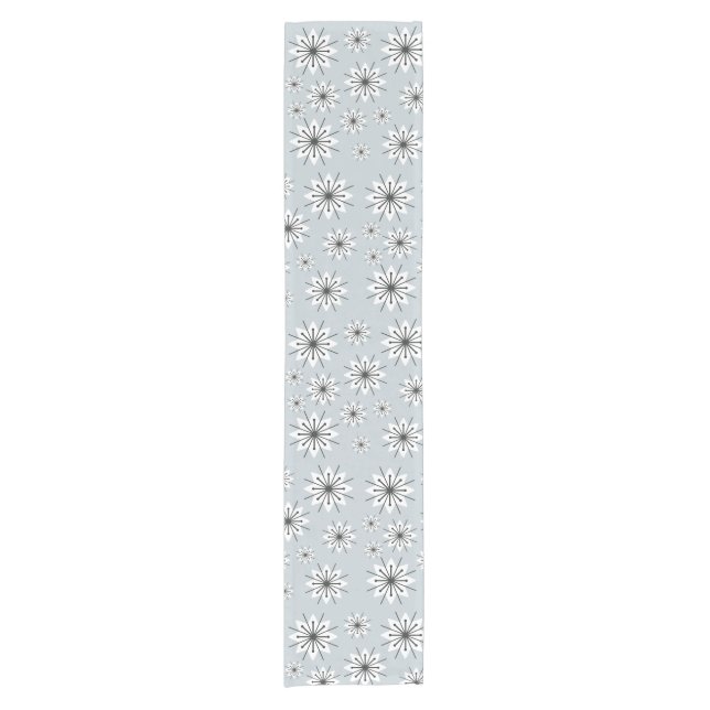 Mid Century Modern Snowflakes Silver Short Table Runner (Front)