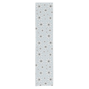 Mid Century Modern Snowflakes Silver Short Table Runner
