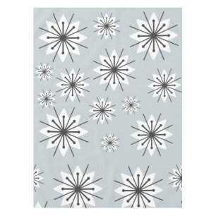 Mid Century Modern Snowflakes Silver Tablecloth
