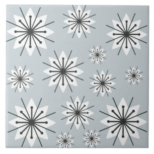 Mid Century Modern Snowflakes Silver Tile