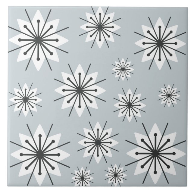 Mid Century Modern Snowflakes Silver Tile (Front)