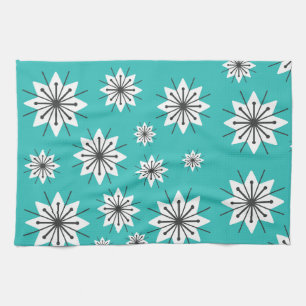 Mid Century Modern Snowflakes Turquoise Kitchen Towel
