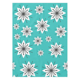 Mid Century Modern Snowflakes Turquoise Tablecloth