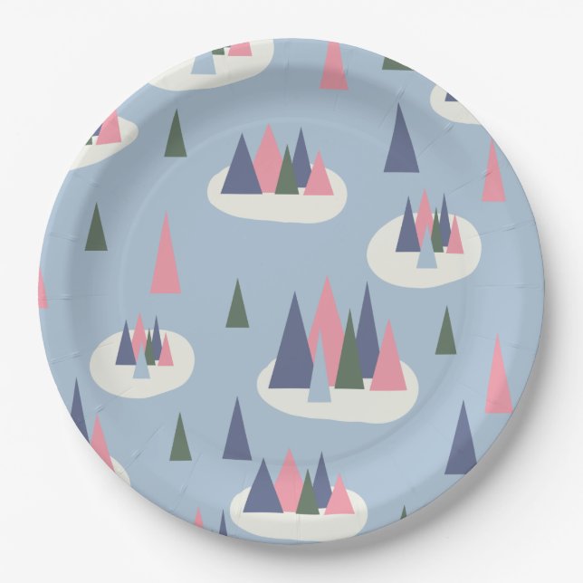 Mid-century Modern Snowy Trees Paper Plate (Front)