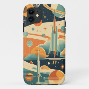 Mid-Century Modern Space Age Rockets and Planets iPhone 11 Case