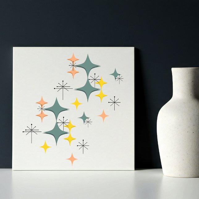 Mid Century Modern Space Age Starbursts Diamonds Tile (Mid Century Modern Eames Era Diamonds Starbursts Stars Atomic Space Age)