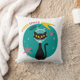 Mid Century Modern Space Cat  Throw Pillow