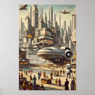 Mid-Century Modern Spaceport - Sleek Futuristic Poster