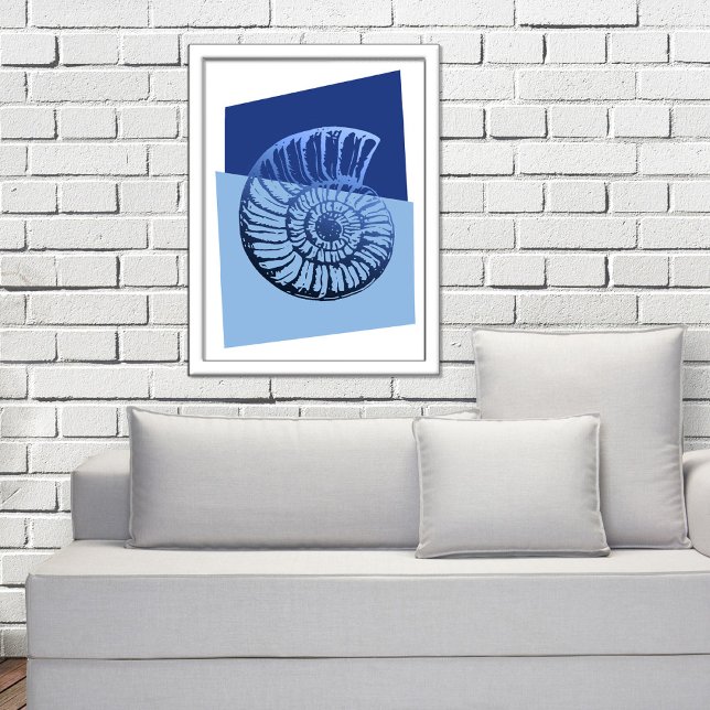 Mid-Century Modern Spiral Shell Print Ocean Blue (Creator Uploaded)
