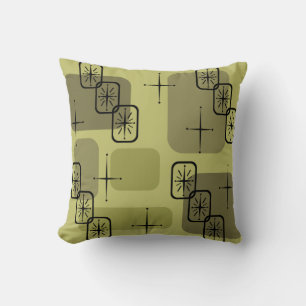 Mid Century Modern Sputnik Olive Throw Pillow