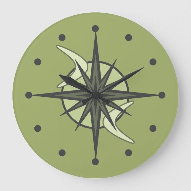 Mid Century Modern Sputnik Starburst Chartreuse Large Clock (Front)