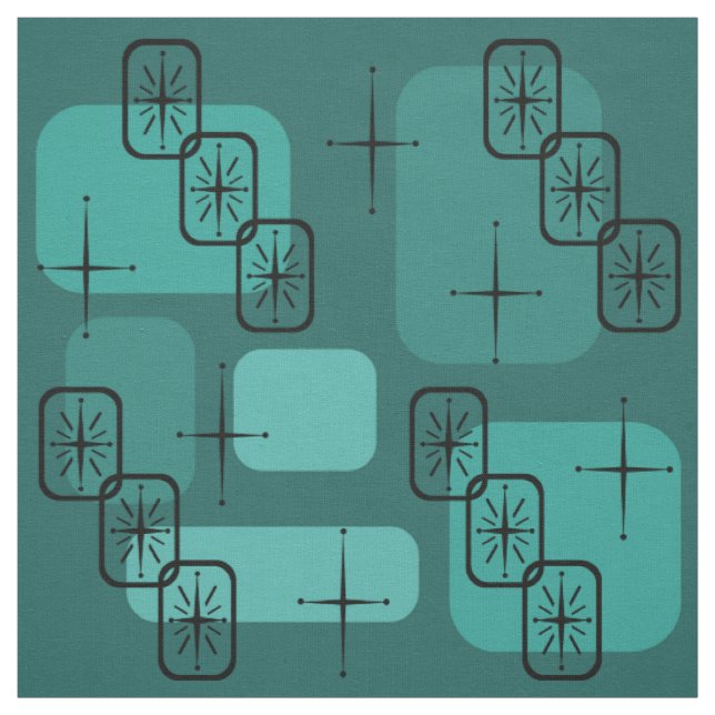 Mid Century Modern Sputnik Teal Fabric (Swatch)