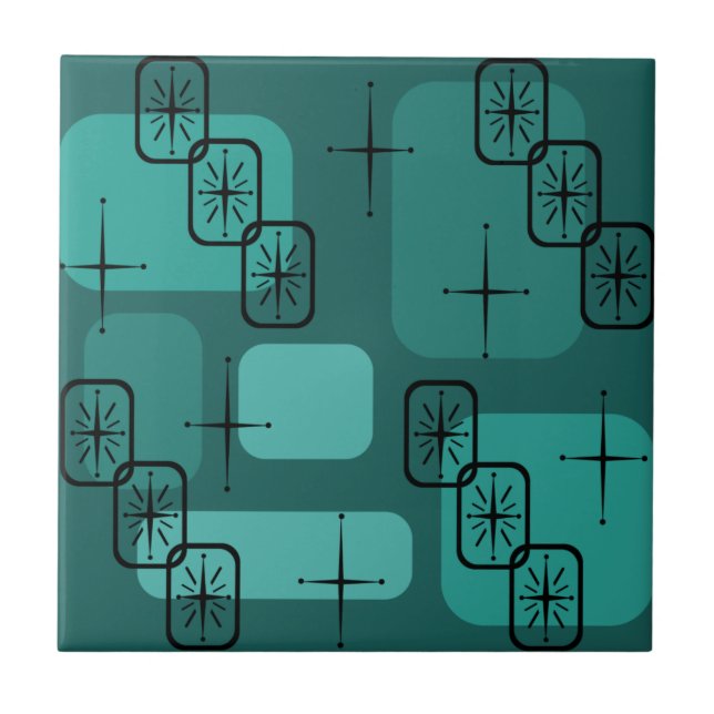 Mid Century Modern Sputnik Teal Tile (Front)