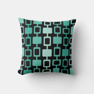 Mid Century Modern Square Columns Black Aquamarine Throw Pillow