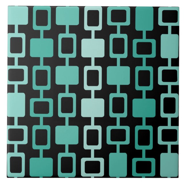 Mid Century Modern Square Columns Black Aquamarine Tile (Front)