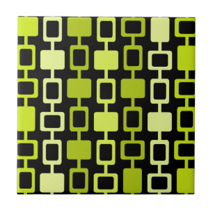 Mid Century Modern Square Columns Black Chartreuse Tile