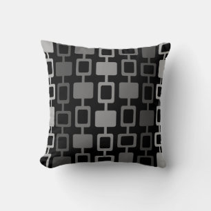 Mid Century Modern Square Columns Black Grey Throw Pillow
