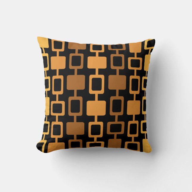 Mid Century Modern Square Columns Black Orange Throw Pillow (Front)