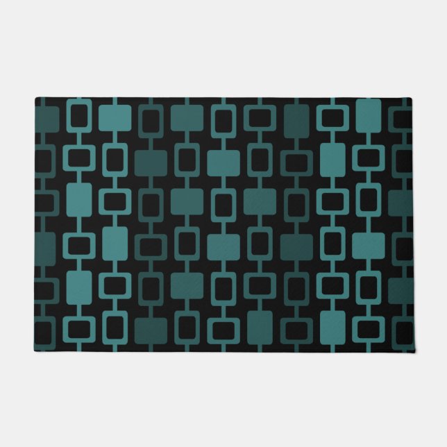 Mid Century Modern Square Columns Black Teal Doormat (Front)