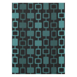 Mid Century Modern Square Columns Black Teal Tablecloth