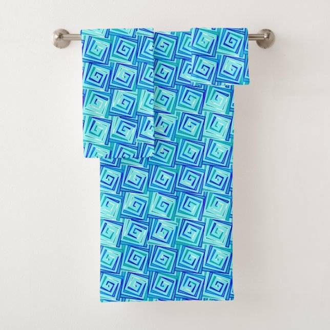 Mid-Century Modern Square Spirals, Aqua Multi Bath Towel Set (Insitu)