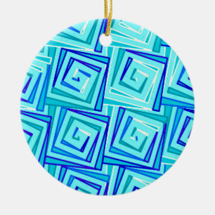Mid-Century Modern square spirals - aqua multi Ceramic Ornament