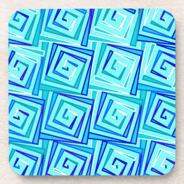 Mid-Century Modern square spirals - aqua multi Coaster (Front)