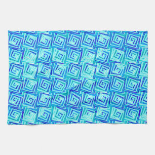 Mid-Century Modern square spirals - aqua multi Kitchen Towel